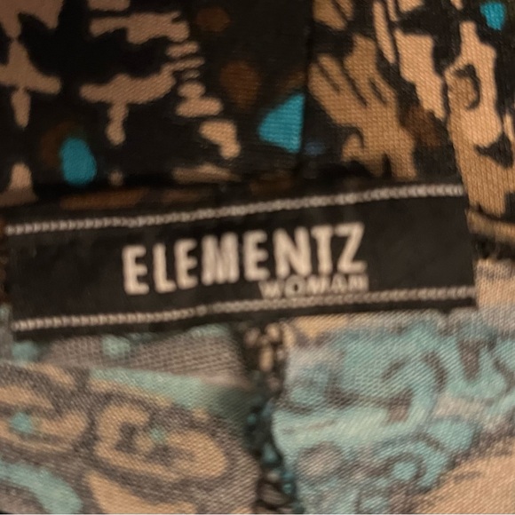 ELEMENTZ EXCELLENT TURQUOISE BLUE & TAN/BROWN SWIRL DESIGN MID SLEEVE MIDI DRESS - Picture 9 of 10